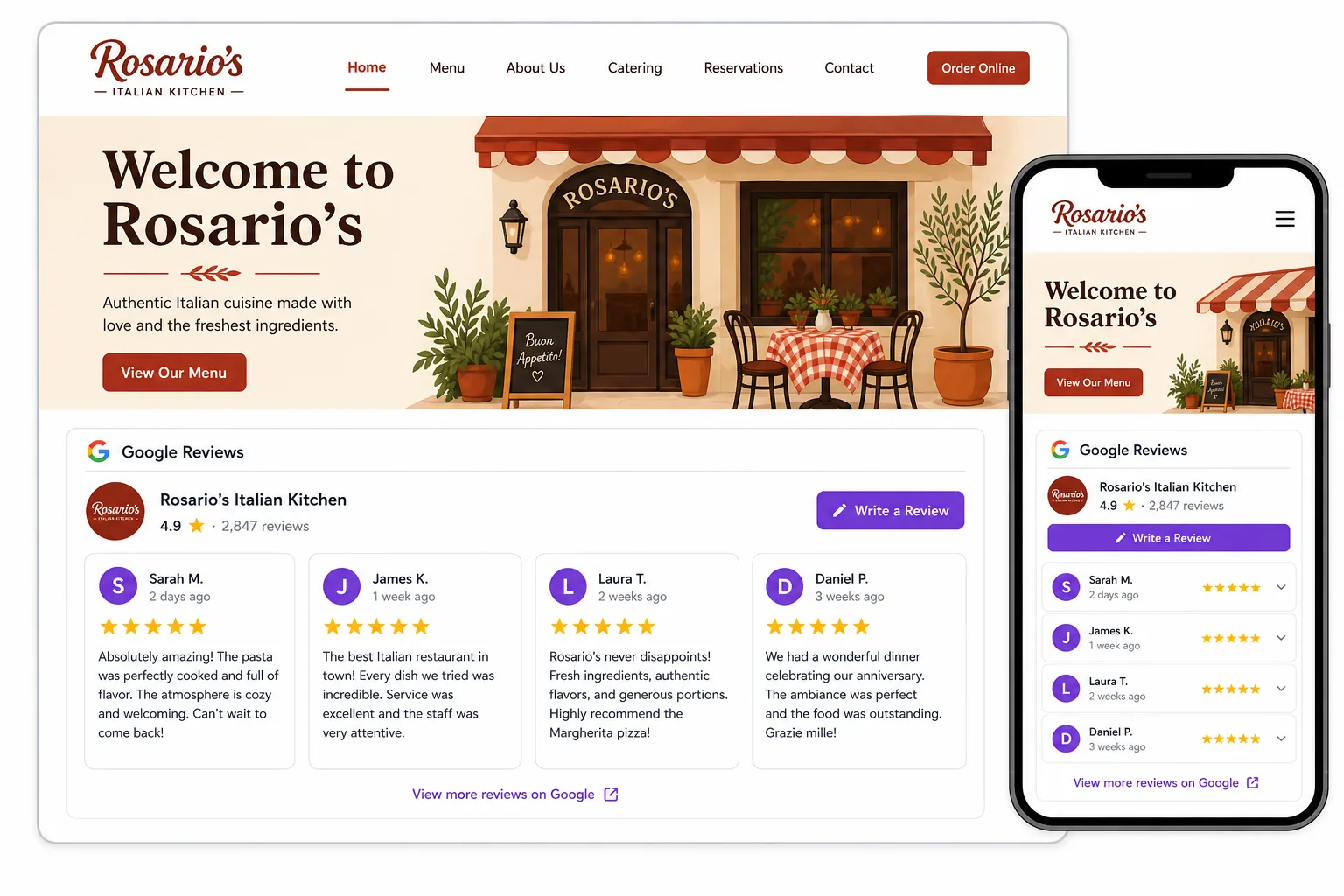 Google Reviews widget for local businesses — restaurants, salons, clinics