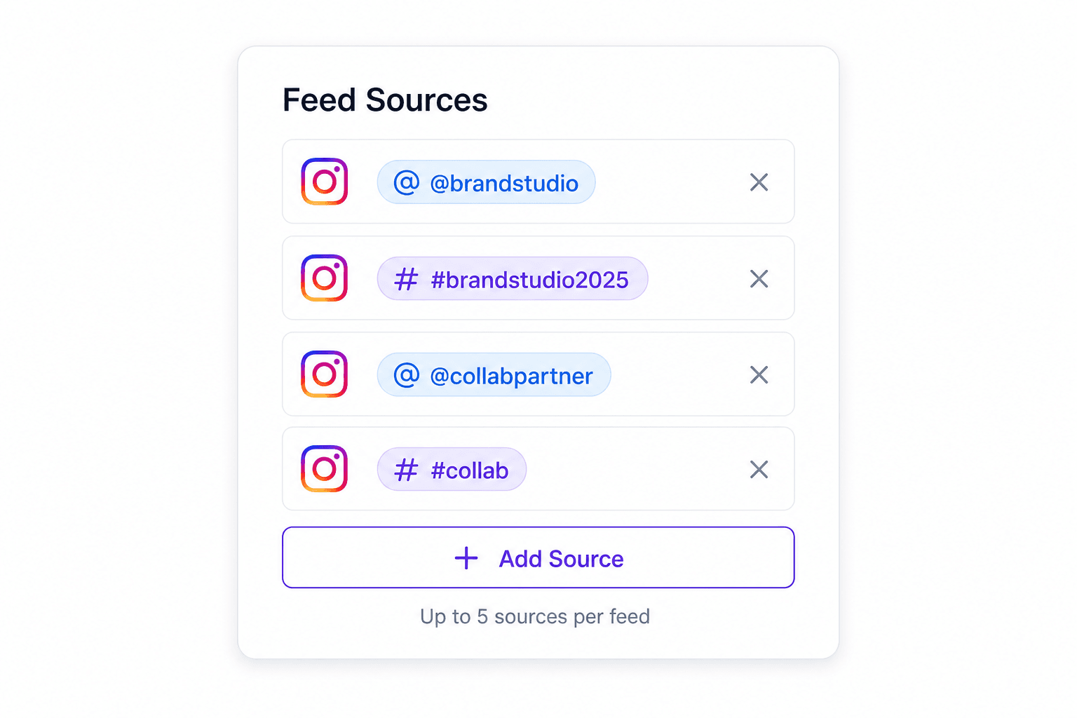 Combine up to 5 Instagram sources in one feed