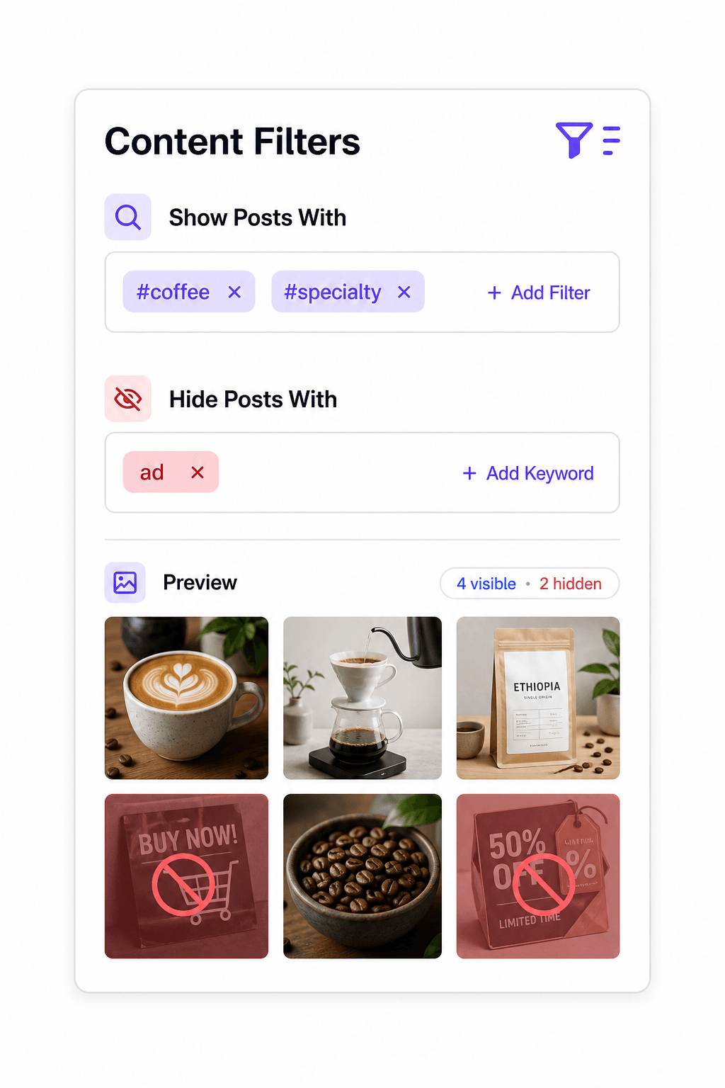 Filter Instagram posts by hashtag or keyword