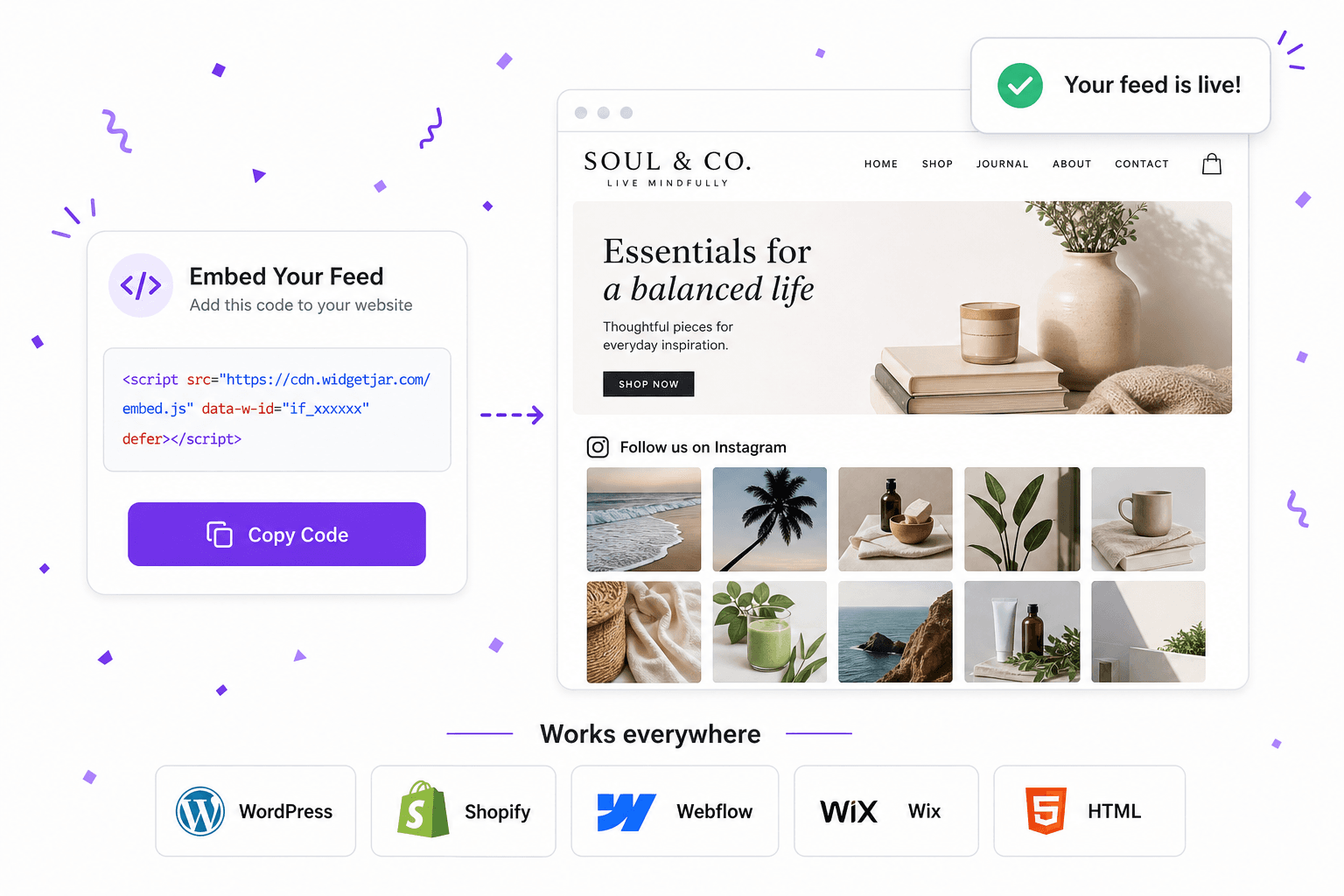 Embed Instagram feed on any website with one script tag