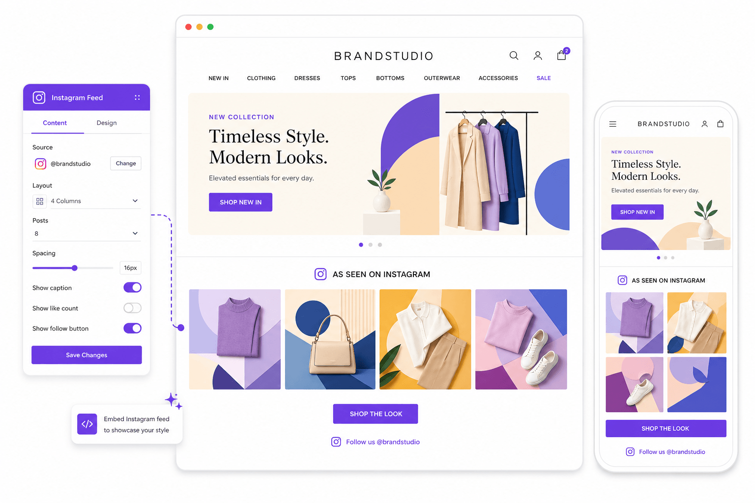 E-commerce fashion store showing Instagram product photos on website