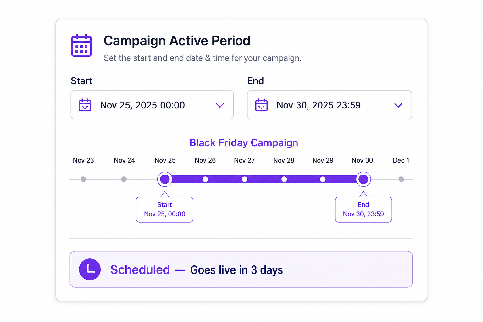 Popup scheduling — set start and end dates for campaigns
