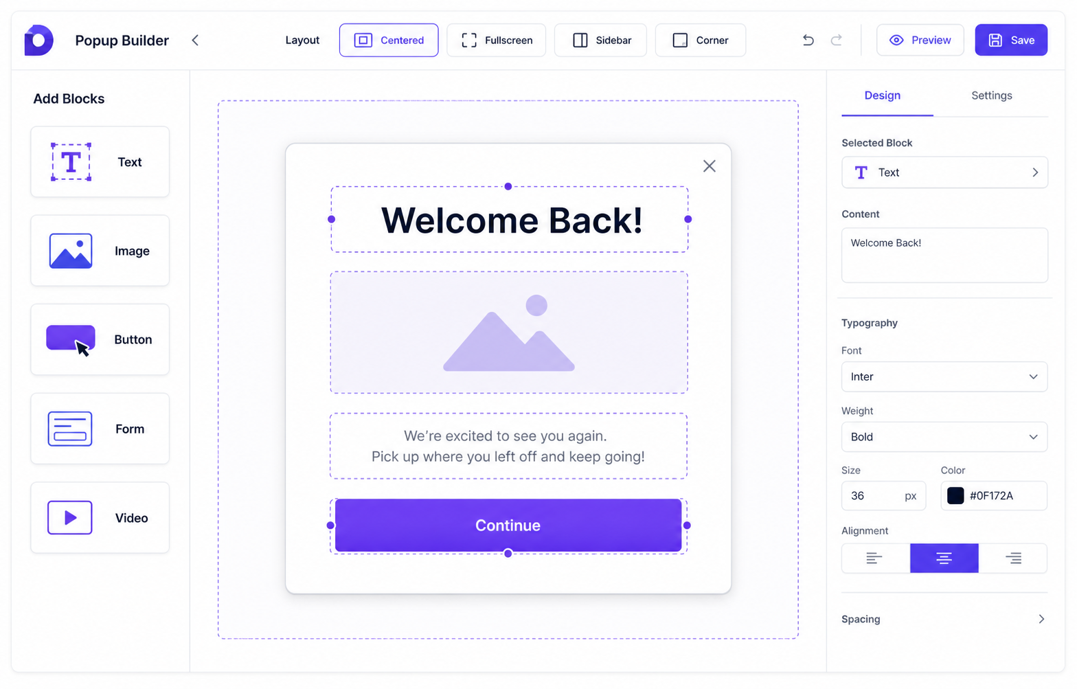 Design your popup with templates or from scratch in WidgetJar