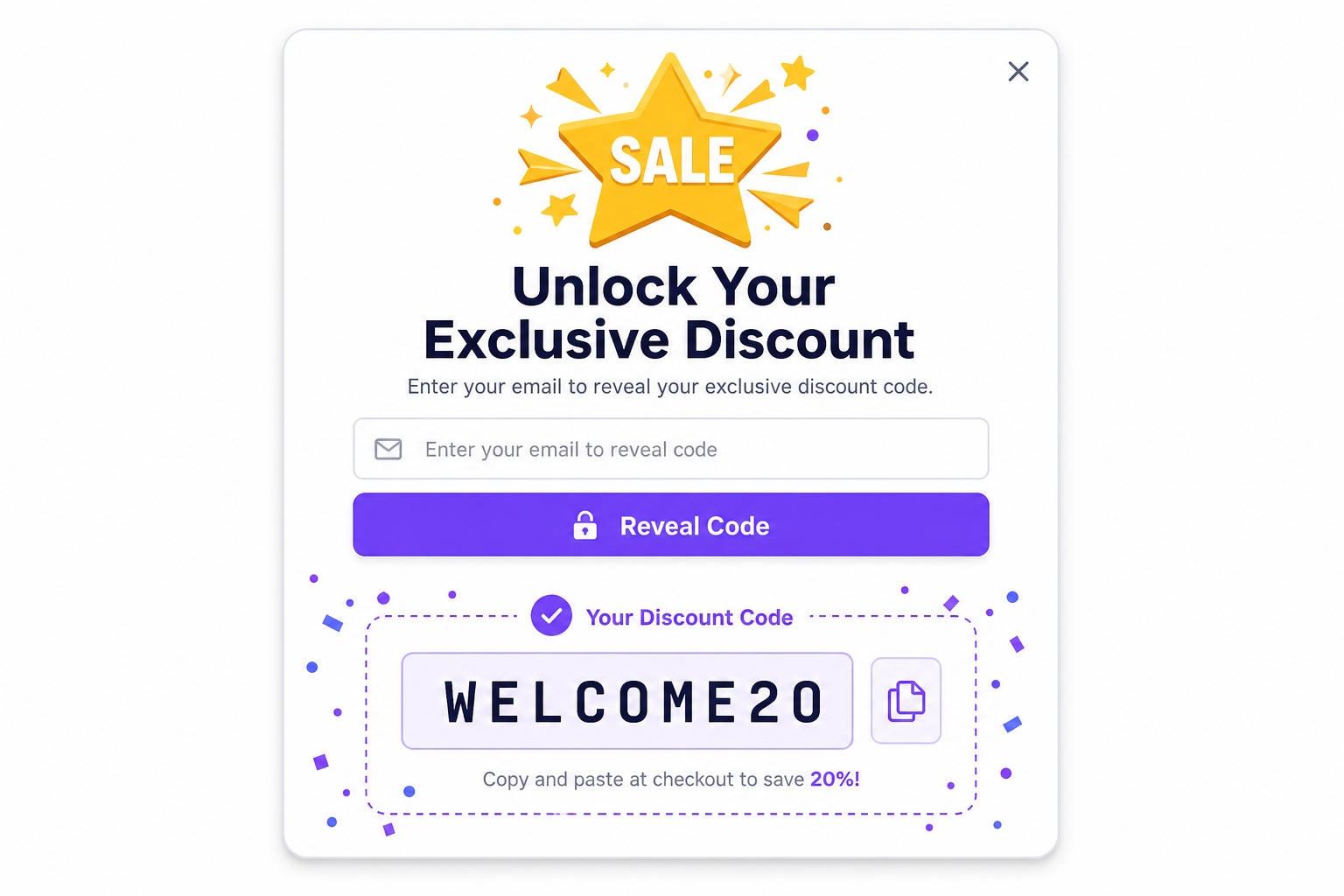 Discount code popup template