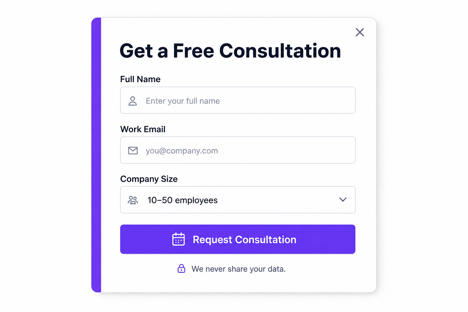 Lead capture form popup template